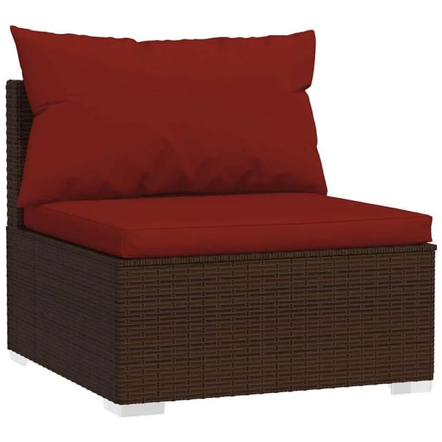 vidaXL Garten-Mittelsofa mit Kissen Braun Poly Rattan 317548