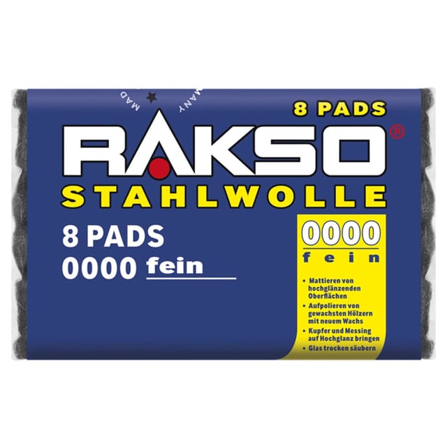 RAKSO Stahlwolle Pads Sorte 0000 Extra-Fein 1 x 8 Stück