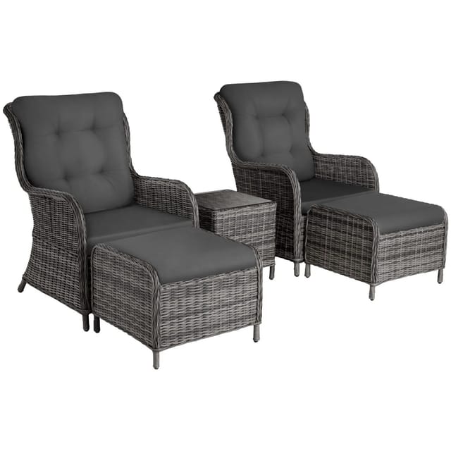 Tectake Aluminium Rattan Sitzgruppe Benissa Für 2 Bis 4 Personen Wetterfest und Uv Beständig Hochwertiges Geflecht 90 x 67 x 100 cm Grau Meliert Gra