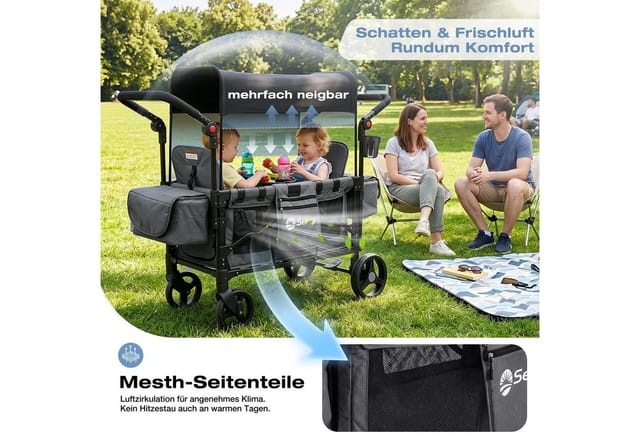 Sekey Bollerwagen Kinder Zwillingsmodus Schwarz