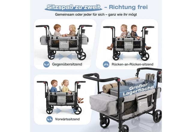Sekey Bollerwagen Kinder Zwillingsmodus Grau