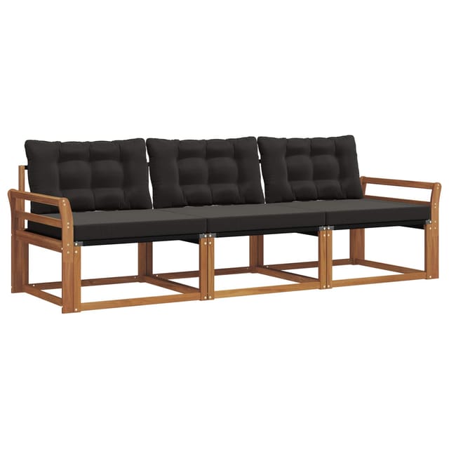 vidaXL Outdoor-Sofagarnitur mit Kissen 3-Tlg Natur und Schwarz 3369147