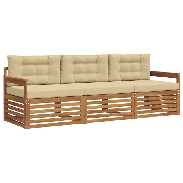 vidaXL Outdoor-Sofagarnitur mit Kissen 3-Tlg Natur und Beige 3372928