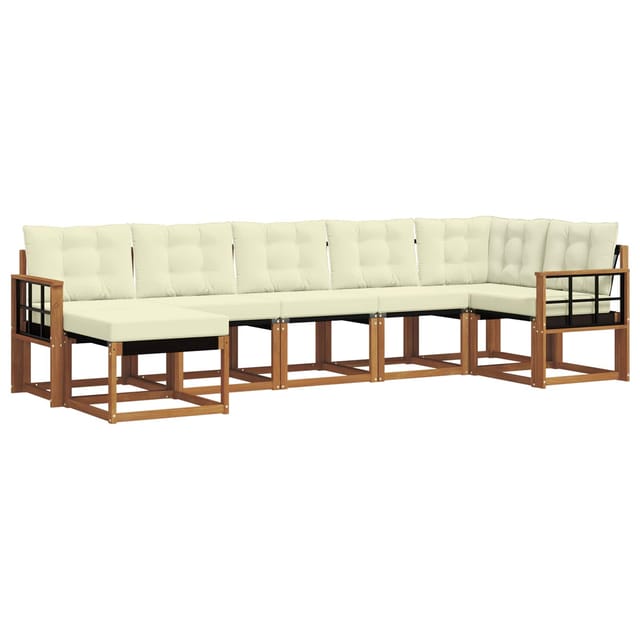 vidaXL Outdoor-Sofagarnitur mit Kissen 7-Tlg Natur und Creme 3368885