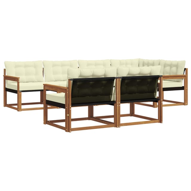 vidaXL Outdoor-Sofagarnitur mit Kissen 7-Tlg Natur und Creme 3369545