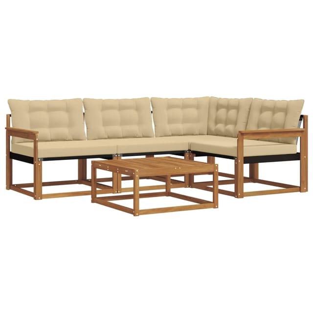 vidaXL Outdoor-Sofagarnitur mit Kissen 5-Tlg Natur und Beige 3369428