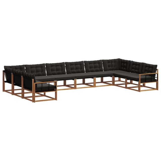 vidaXL Outdoor-Sofagarnitur mit Kissen 10-Tlg Natur und Schwarz 3369895