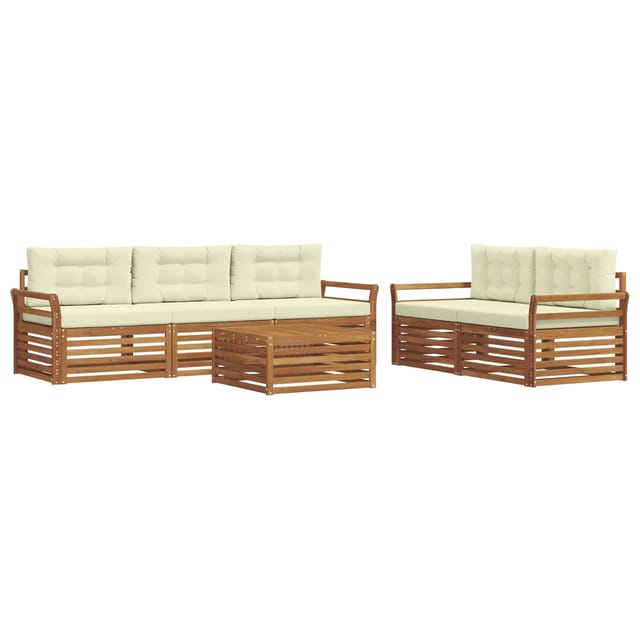 vidaXL Outdoor-Sofagarnitur mit Kissen 6-Tlg Natur und Creme 3373020