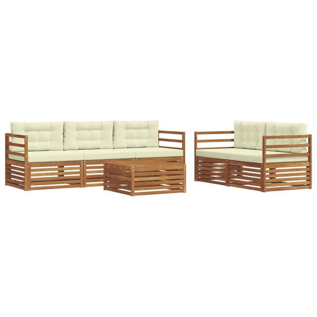 vidaXL Outdoor-Sofagarnitur mit Kissen 6-Tlg Natur und Creme 3373000
