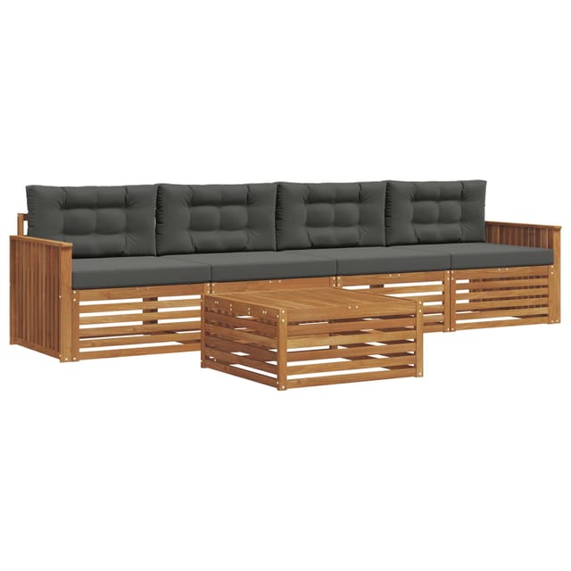 vidaXL Outdoor-Sofagarnitur mit Kissen 5-Tlg Natur und Anthrazit 3372977