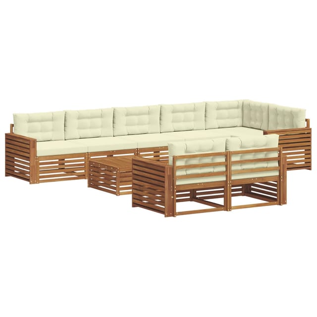 vidaXL Outdoor-Sofagarnitur mit Kissen 9-Tlg Natur und Creme 3373705