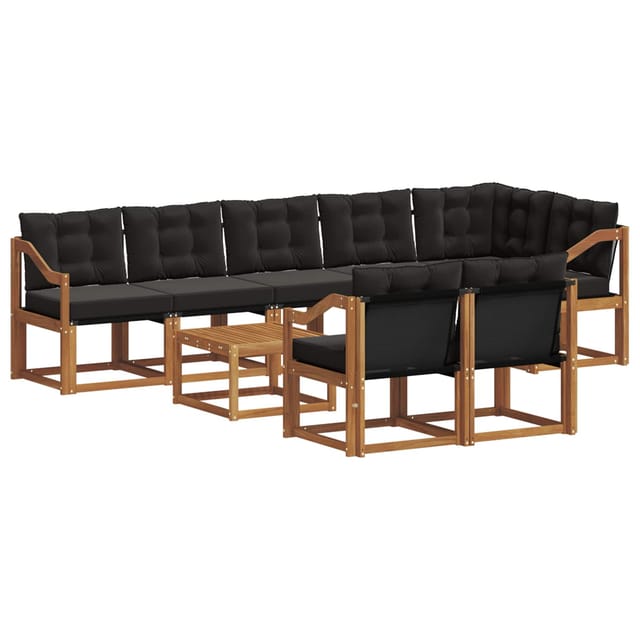 vidaXL Outdoor-Sofagarnitur mit Kissen 9-Tlg Natur und Schwarz 3368819