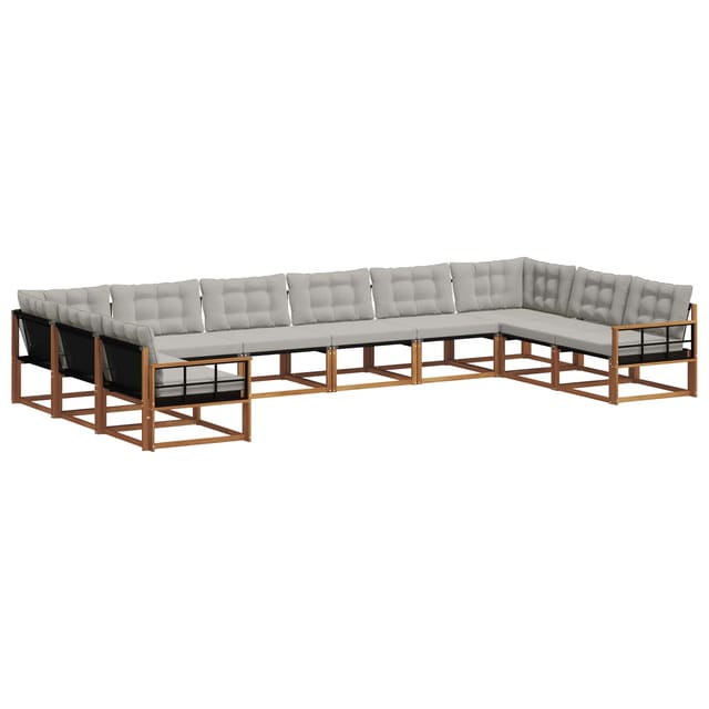 vidaXL Outdoor-Sofagarnitur mit Kissen 10-Tlg Natur und Hellgrau 3369894