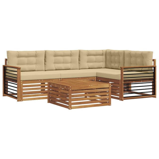 vidaXL Outdoor-Sofagarnitur mit Kissen 5-Tlg Natur und Beige 3373433