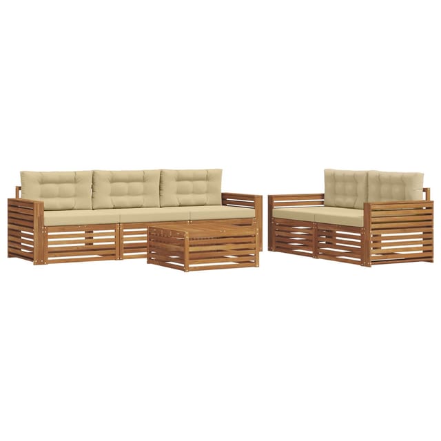 vidaXL Outdoor-Sofagarnitur mit Kissen 6-Tlg Natur und Beige 3373028