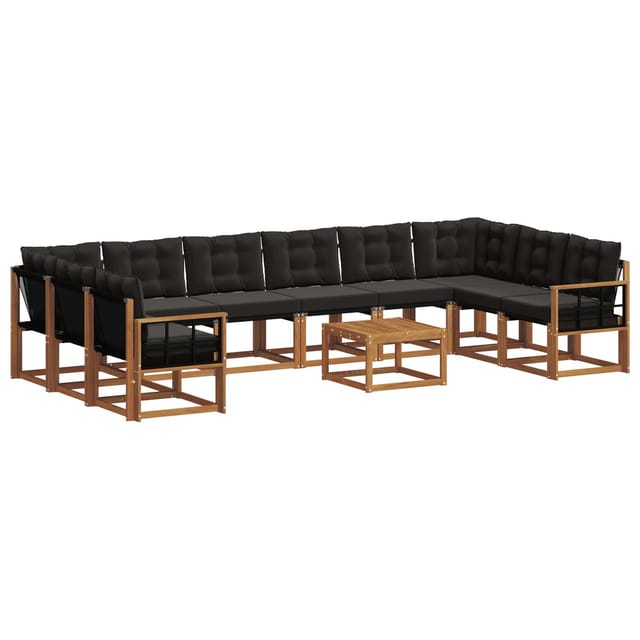 vidaXL Outdoor-Sofagarnitur mit Kissen 11-Tlg Natur und Schwarz 3369127
