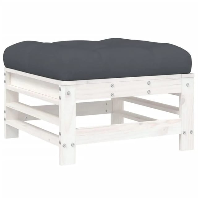 vidaXL Gartenhocker mit Kissen Weiß Massivholz Kiefer 825668