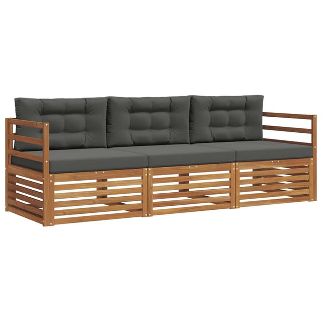 vidaXL Outdoor-Sofagarnitur mit Kissen 3-Tlg Natur und Anthrazit 3372922