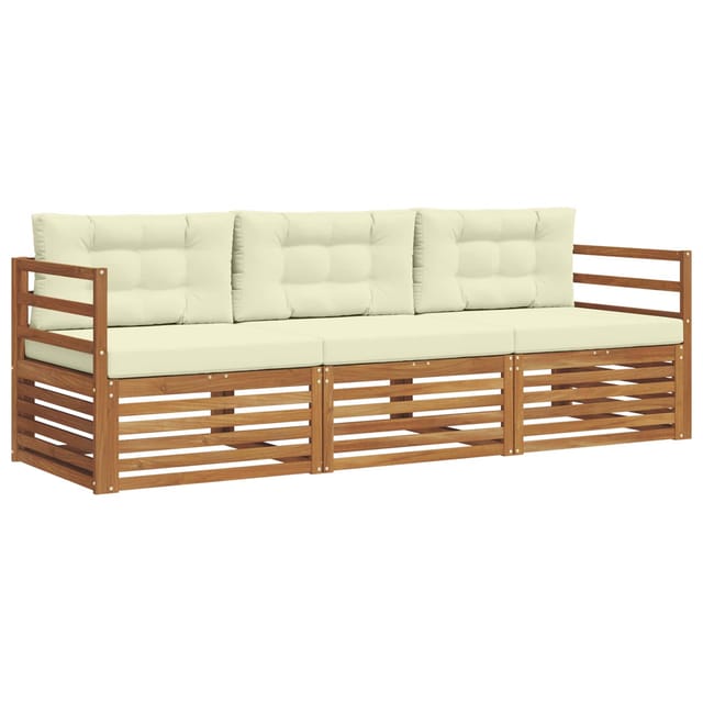 vidaXL Outdoor-Sofagarnitur mit Kissen 3-Tlg Natur und Creme 3372920