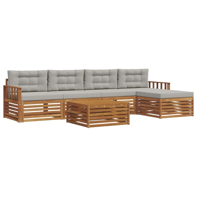 vidaXL Outdoor-Sofagarnitur mit Kissen 6-Tlg Natur und Hellgrau 3373331