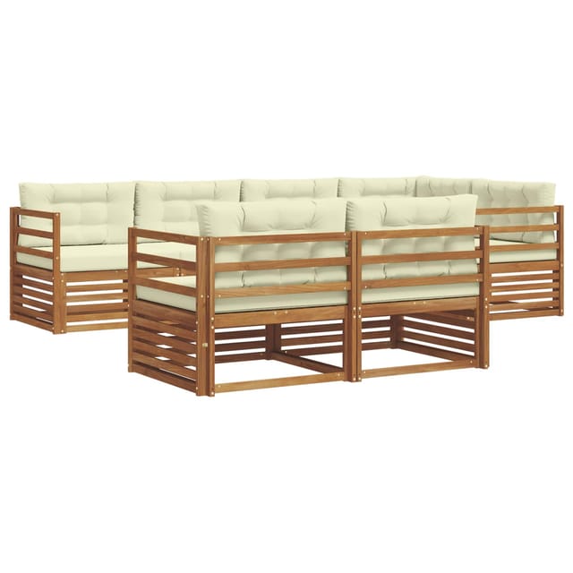 vidaXL Outdoor-Sofagarnitur mit Kissen 7-Tlg Natur und Creme 3373600