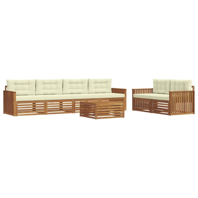 vidaXL Outdoor-Sofagarnitur mit Kissen 7-Tlg Natur und Creme 3373055