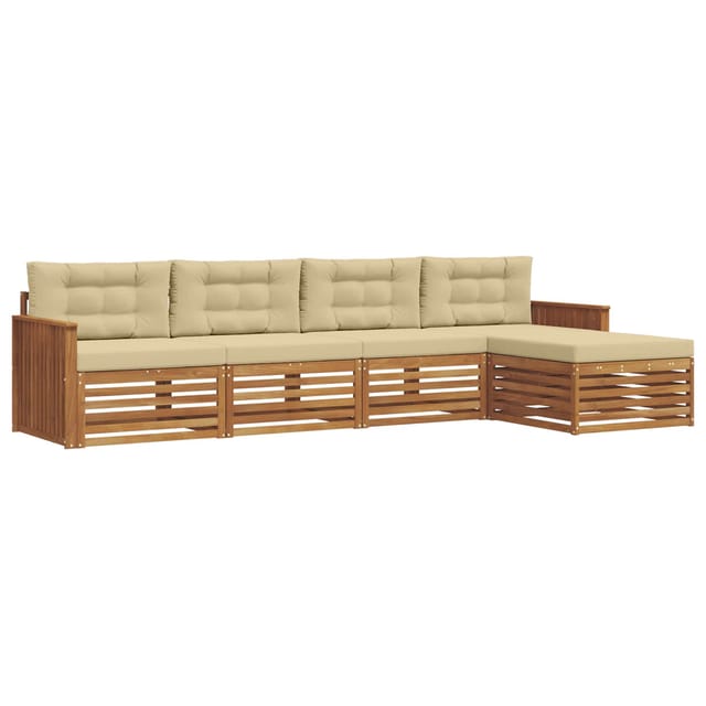vidaXL Outdoor-Sofagarnitur mit Kissen 5-Tlg Natur und Beige 3373298