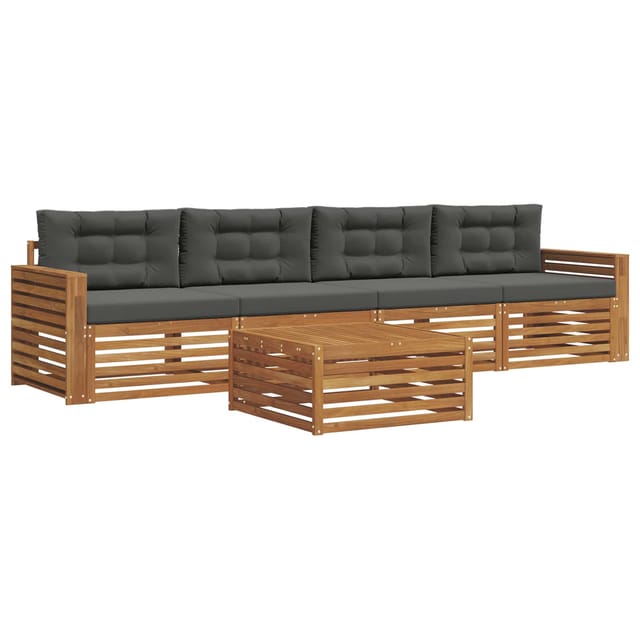 vidaXL Outdoor-Sofagarnitur mit Kissen 5-Tlg Natur und Anthrazit 3372987