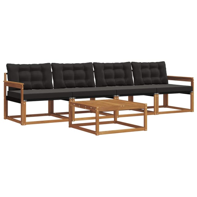 vidaXL Outdoor-Sofagarnitur mit Kissen 5-Tlg Natur und Schwarz 3369163
