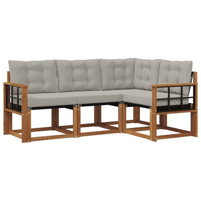 vidaXL Outdoor-Sofagarnitur mit Kissen 4-Tlg Natur und Hellgrau 3368622