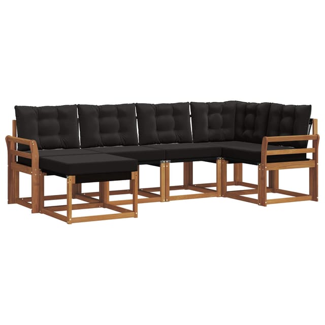 vidaXL Outdoor-Sofagarnitur mit Kissen 6-Tlg Natur und Schwarz 3368835
