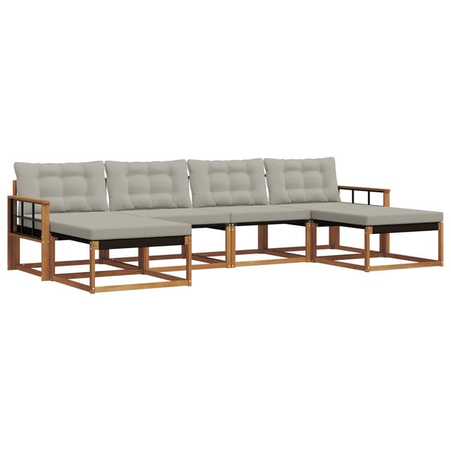 vidaXL Outdoor-Sofagarnitur mit Kissen 6-Tlg Natur und Hellgrau 3369726