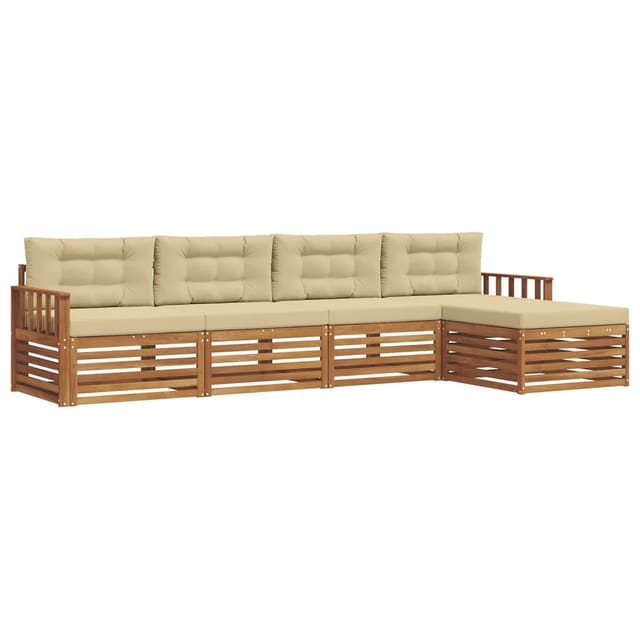 vidaXL Outdoor-Sofagarnitur mit Kissen 5-Tlg Natur und Beige 3373293