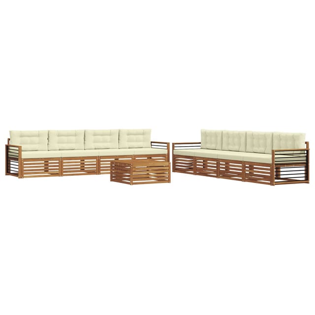 vidaXL Outdoor-Sofagarnitur mit Kissen 9-Tlg Natur und Creme 3373230
