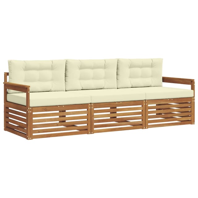 vidaXL Outdoor-Sofagarnitur mit Kissen 3-Tlg Natur und Creme 3372925