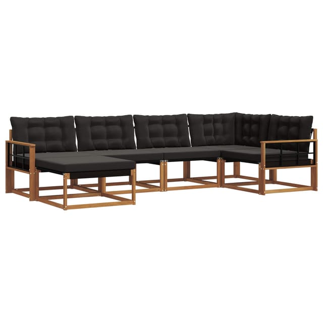 vidaXL Outdoor-Sofagarnitur mit Kissen 18-Tlg Natur und Schwarz 3369631