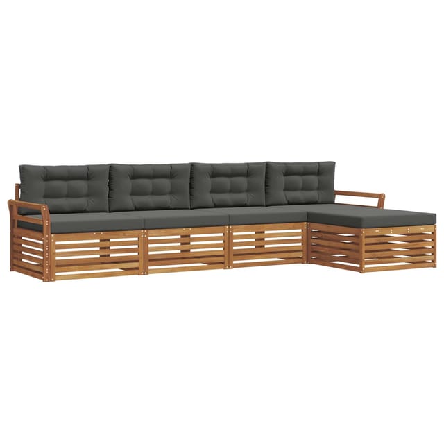 vidaXL Outdoor-Sofagarnitur mit Kissen 5-Tlg Natur und Anthrazit 3373302