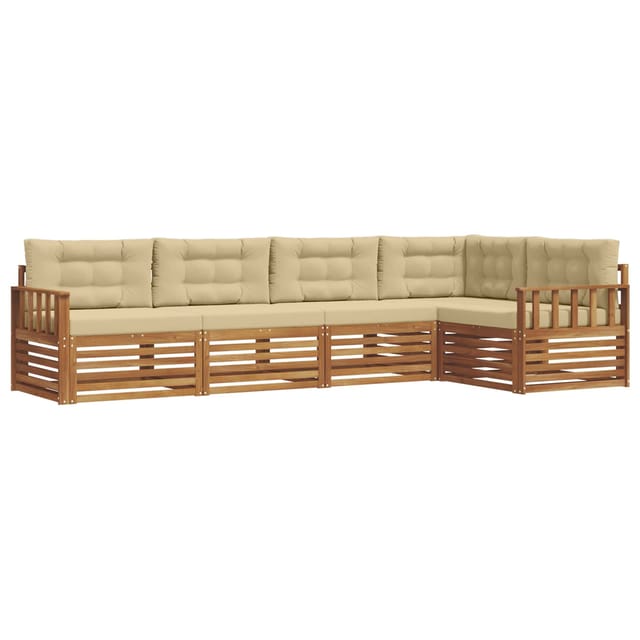 vidaXL Outdoor-Sofagarnitur mit Kissen 5-Tlg Natur und Beige 3373453
