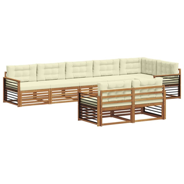 vidaXL Outdoor-Sofagarnitur mit Kissen 8-Tlg Natur und Creme 3373670