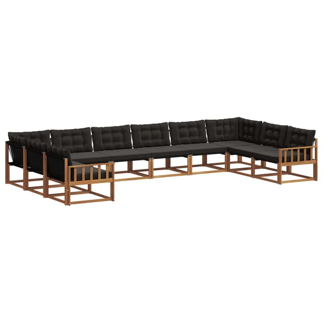 vidaXL Outdoor-Sofagarnitur mit Kissen 10-Tlg Natur und Schwarz 3369887