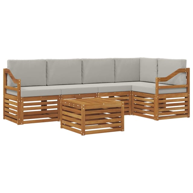 vidaXL Sofagarnituren 6 Tlg Natur und Hellgrau Massivholz Akazie 3374866