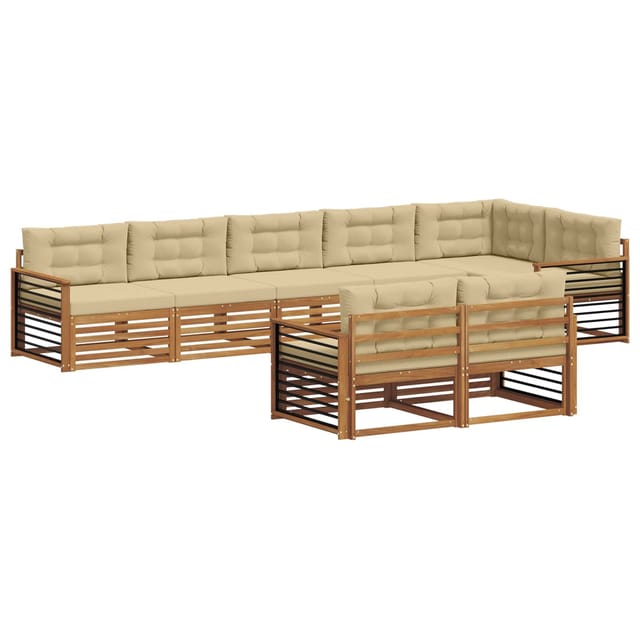 vidaXL Outdoor-Sofagarnitur mit Kissen 8-Tlg Natur und Beige 3373673