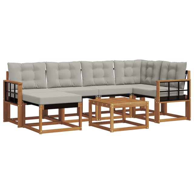 vidaXL Outdoor-Sofagarnitur mit Kissen 7-Tlg Natur und Hellgrau 3368862