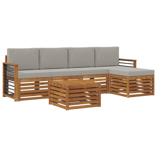 vidaXL Sofagarnituren 6 Tlg Natur und Hellgrau Massivholz Akazie 3374701