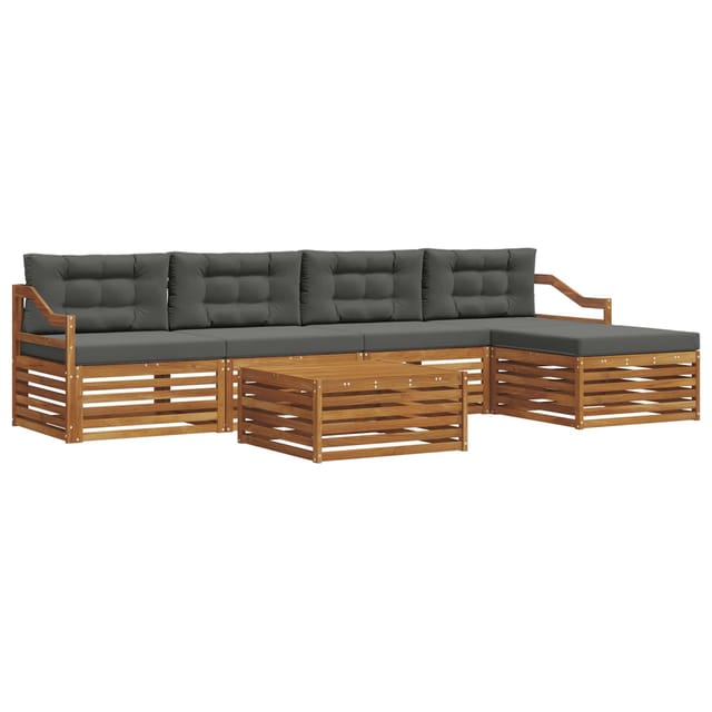 vidaXL Outdoor-Sofagarnitur mit Kissen 6-Tlg Natur und Anthrazit 3373357