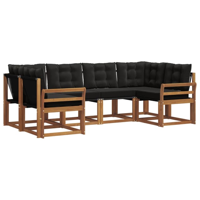 vidaXL Outdoor-Sofagarnitur mit Kissen 6-Tlg Natur und Schwarz 3369003