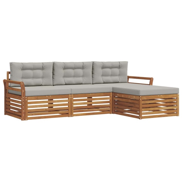 vidaXL Outdoor-Sofagarnitur mit Kissen 4-Tlg Natur und Hellgrau 3373261
