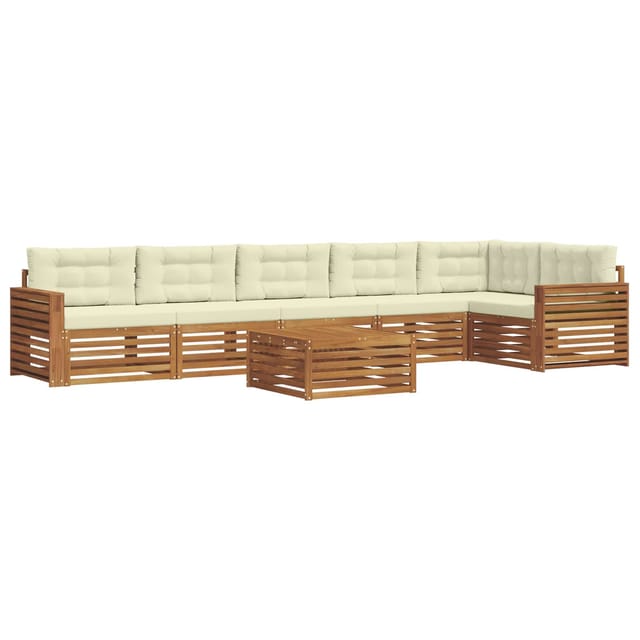 vidaXL Outdoor-Sofagarnitur mit Kissen 7-Tlg Natur und Creme 3373585
