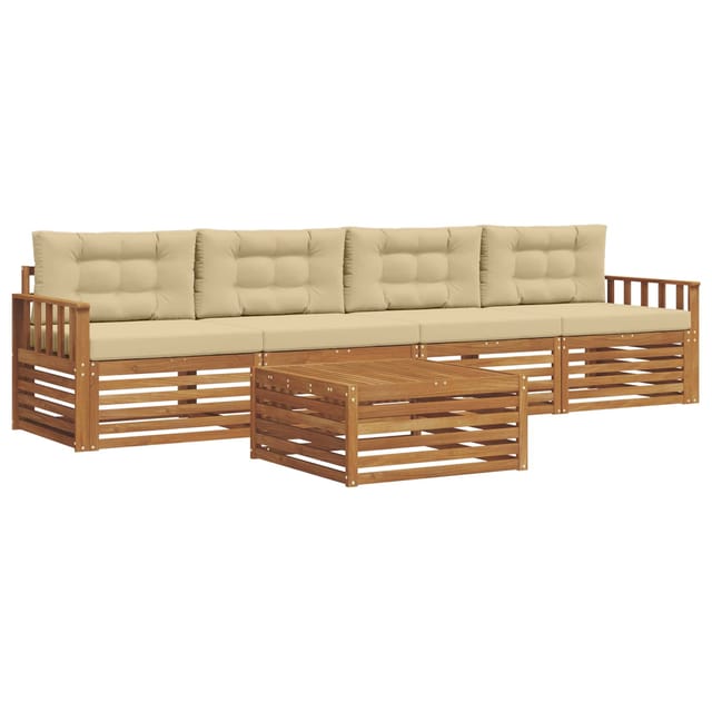 vidaXL Outdoor-Sofagarnitur mit Kissen 5-Tlg Natur und Beige 3372973