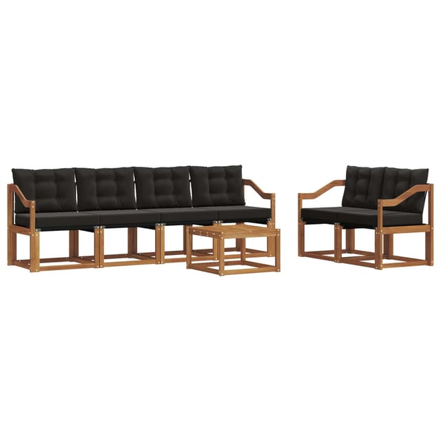 vidaXL Outdoor-Sofagarnitur mit Kissen 7-Tlg Natur und Schwarz 3368435